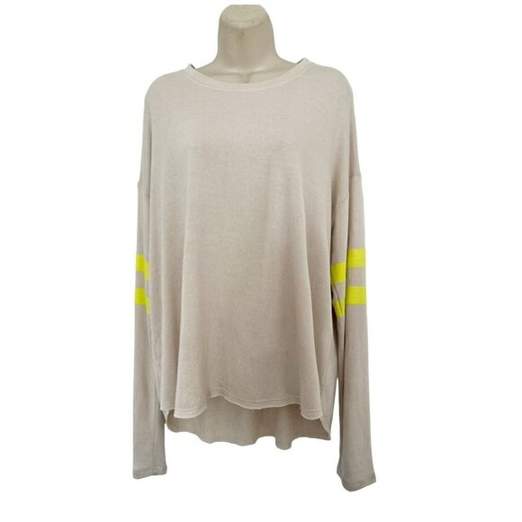 SUNDRY X EVEREVE NWT Ivory Trapeze Sweatshirt w/ Yellow Stripes  Sz 4 (XL) NWT - Picture 2 of 10